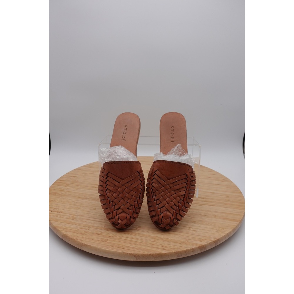 STORI Sandals Womens Size 7 Brown Leather Woven Slide Slip On Shoes Casual - Picture 5 of 9